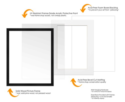 9x13 Frame Black With White Picture Mat For 9x13 Photo - Black 11x15 Frame To Di - Picture 5 of 9