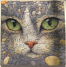 Wooden Puzzle Cat Green Eyes Stone Mosaic 5.5...