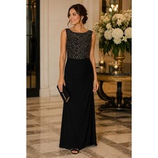 Lauren Ralph Lauren Black Sequin Bodice Ruched Side Formal Evening Gown Size 6