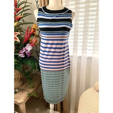 NWT MARNI x Uniqlo Merino Wool Blend Striped Sleeveless Knitted Dress in Blue XS