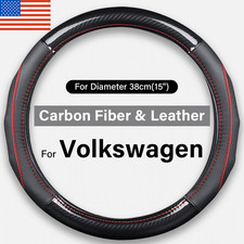 Sporty Breathable Carbon Fiber & Leather Steering Wheel Cover For VW Volkswagen
