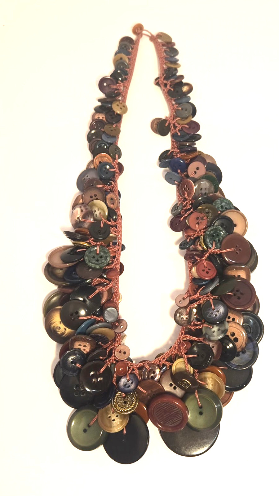 Vintage Hand Crocheted Statement Button Necklace - image 7