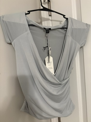 #ad Express Women#x27;s V Neck Short Sleeve Knit Pullover T Shirt Brown Solid XS $25.00