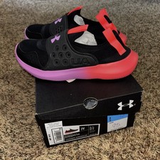 Under Armour UA GGS Runplay Fade Slip-On Running Shoes Girls Size 7Y Black Pink