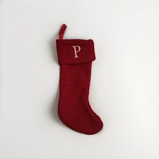 18 inch Red Knit Embroidered Monogram Initial P Christmas Stocking