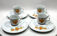 The Toscany Collection Mandarin Orange Coffee Tea Cups Mugs & Plates - Set of 8