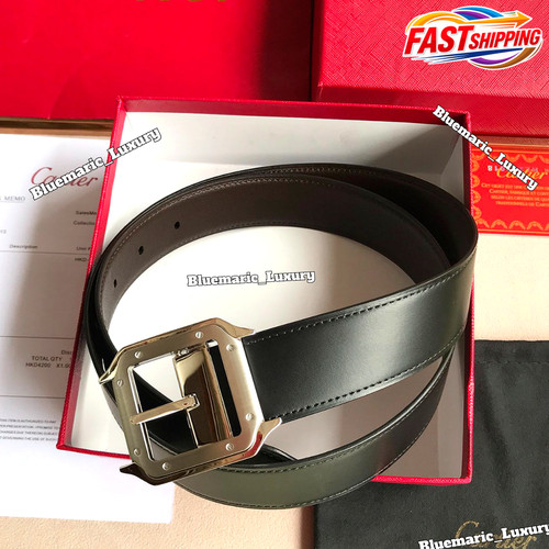 CARTIER Santos De Cartier Black Leather Belt Steel Buckle Men Luxury
