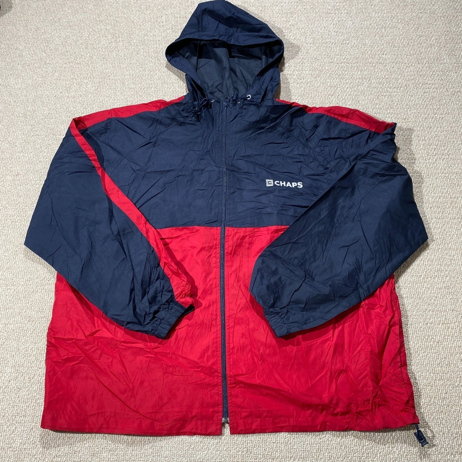 Chaps Jacket Mens XL Red Navy Outdoor Shell Windbreaker Hooded USA