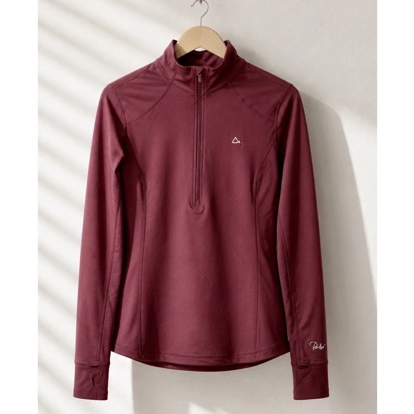 Paradox size Small Quarter Zip Base Layer burgundy Merino Blend Long Sleeve Top