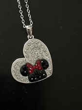 NWT Disney Minnie Mouse Crystal 925 Sterling Silver Necklace Jewelry 18"