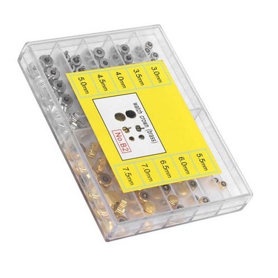 100Pcs Brass Watch Crown Watchmaker Repair Spare Parts Silver&Gold Heads Box A
