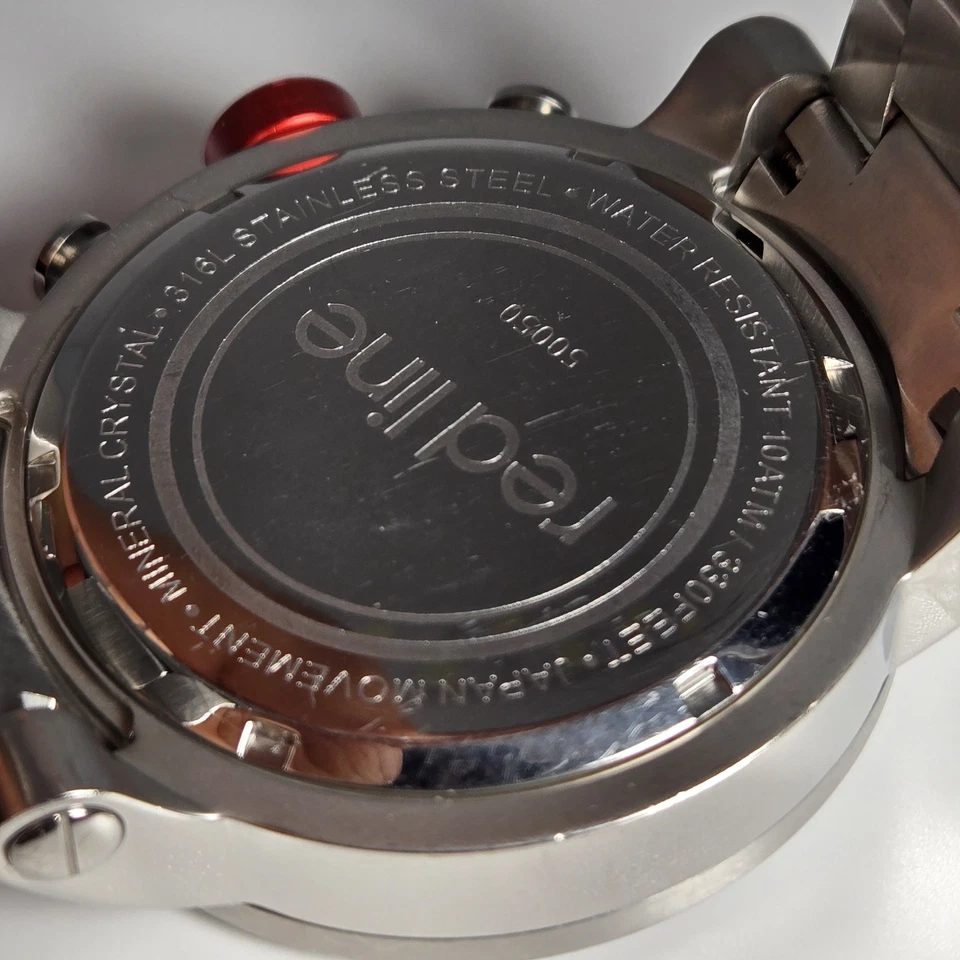 REDLINE MEN'S 49mm CHRONOGRAPH STAINLESS STEEL WATER RESISTAN 100M SILVER DIAL - image 4 of 4