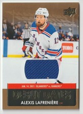 2020-21 UPPER DECK DEBUT DATES JERSEY BLUE ALEXIS LAFRENIERE NEW YORK RANGERS