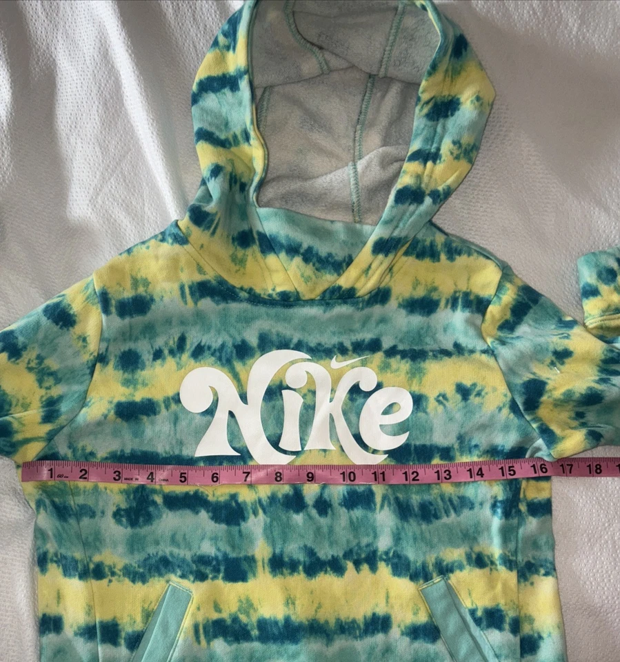 Nike Girls Tie-Dye Blue Yellow Logo Hoodie Sweatshirt Size Youth Medium - Image 4 of 4