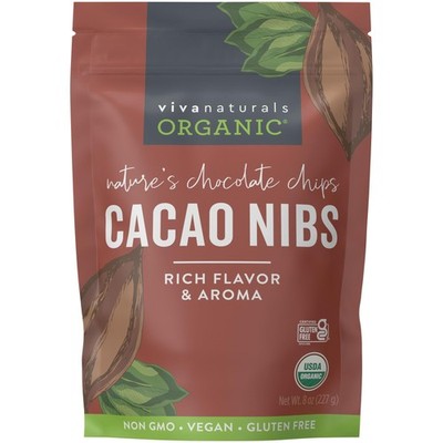 Viva Naturals Organic Cacao Nibs, Unsweetened, 8 oz (227 g), 8 Oz (Pack of 1)
