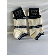 PINK Victorias Secret Collegiate Collection Ankle Socks Cream Black 2 Pairs OS