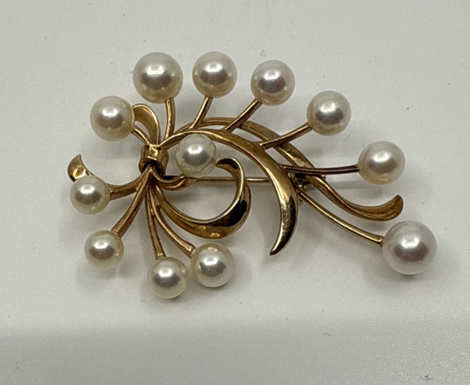 14K ブローチ Mikimoto Pearl 14k Yellow Gold Fine Brooches & Pins for sale | eBay