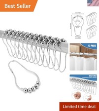 Shower Curtain Hooks Rings for Bathroom - 12 Pcs Stainless Steel Silver Pear-...