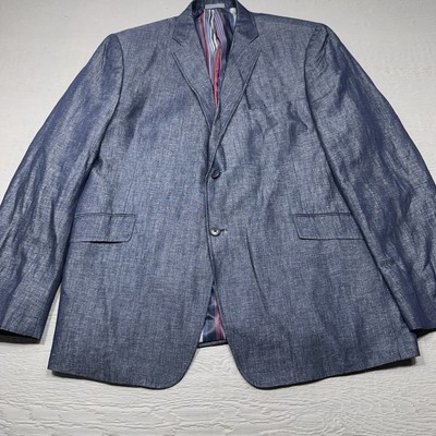 Madison Blazer Mens 48 Long Gray Linen Cotton Blend Casual Single Breast