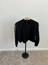 Black Women's Fleece Pullover Sweatshirt Crew Neck Long Sleeve Casual Solid
