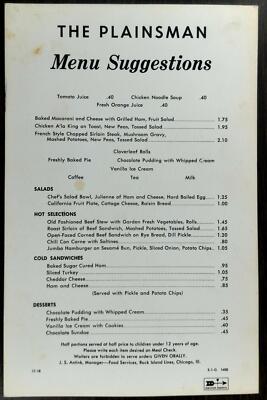 1960's Original Menu ROCK ISLAND LINES The Plainsman Chicago Illinois