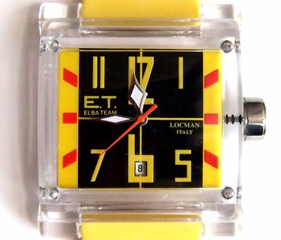 ELBA TEAM ET-380 LOCMAN WATCH - Black/Yellow/Red Face, Yellow Strap. NWOT, Boxed