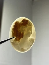 Antique Victorian Loose Woman Portrait Cameo Conch Shell Carved Greek Unmounted