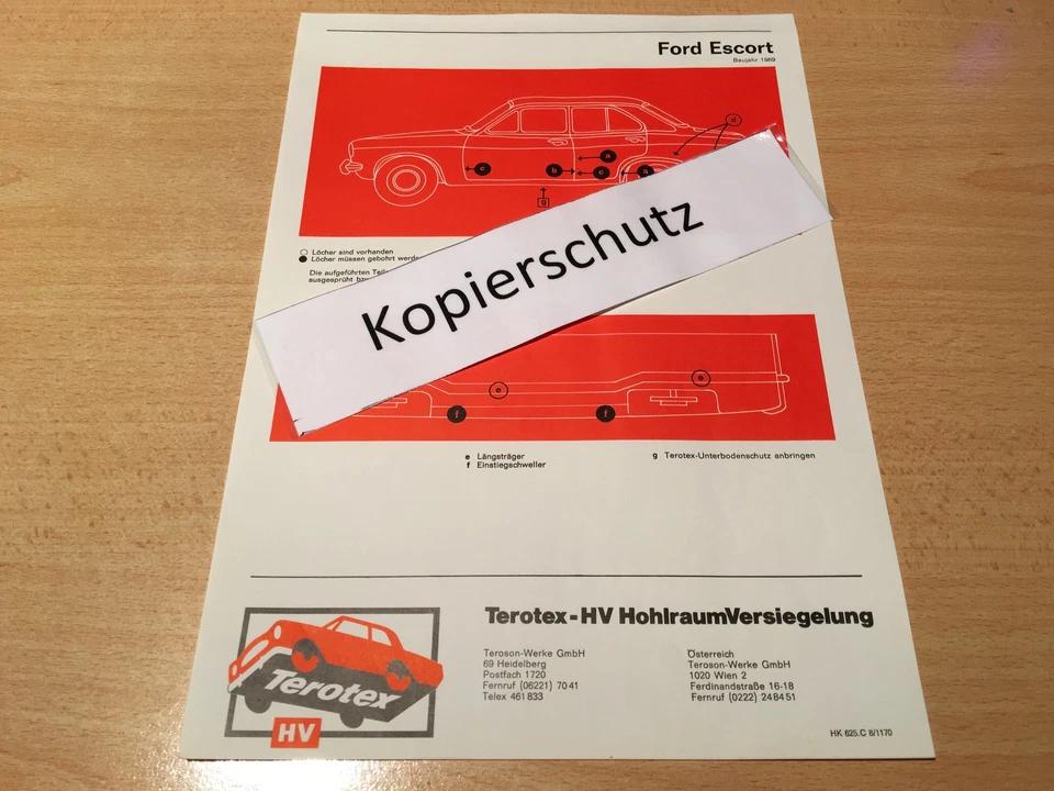 Ford Escort I ( Hundeknochen-Escort) Terotex Hohlraumversiegelungsplan - Bild 1 von 1