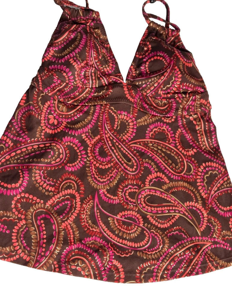 Liz Lange Tankini Size S Brown & Pink Maternity 2 Piece Swim Suit Paisley Print - Image 4 of 4