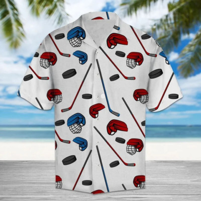 Amazing Hockey Helmet And Gloves Pattern Hawaiian Shirt_9986