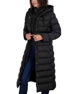Tahari Black Faux-Fur Hooded Maxi Puffer Coat V8705 Womens Size XL