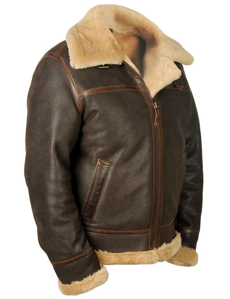 Coat 100% sheepskin WW2 B3 Mens RAF Aviator Leather Jacket Bomber