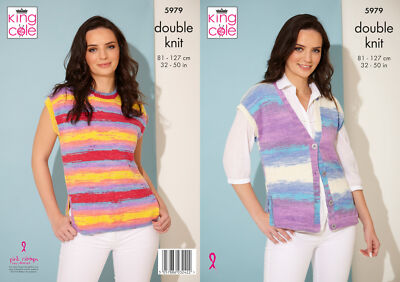 Strickmuster Damen ärmellose Weste & Top King Cole Doppelstrick DK 5979