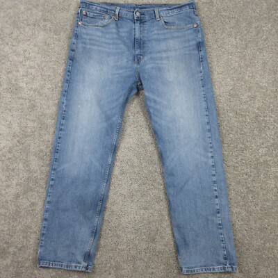 Levis Jeans Mens 38x30 Blue 505 Regular Straight Leg Faded Zip Fly Denim Whisker