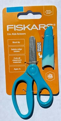 TEN Fiskars 5 in Blunt Tip scissors, age 4+, eraser sheath, safety edge