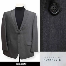 PERRY ELLIS PORTFOLIO mens slim solid gray sport coat suit jacket blazer 48 R