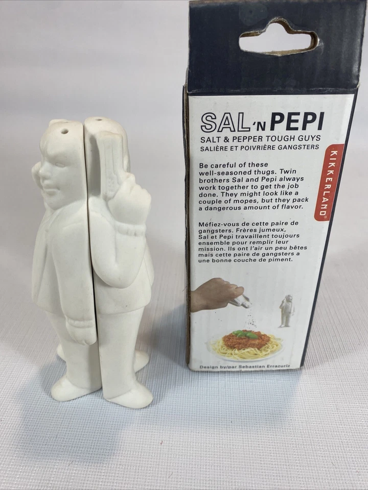 Salero y pimentero Kikkerland Sal n' Pepi Gangster Mobster magnético blanco Foto 4 de 4