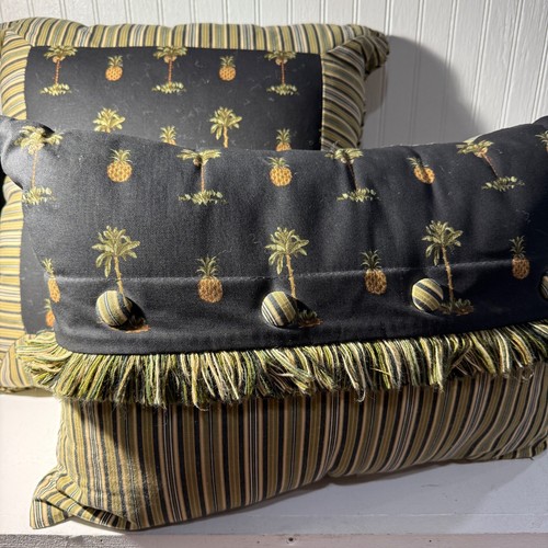 Set of 2-Waverly Designers Choice Pillows Palms & Pineapples 20x20" and 20x15" - Picture 3 of 4