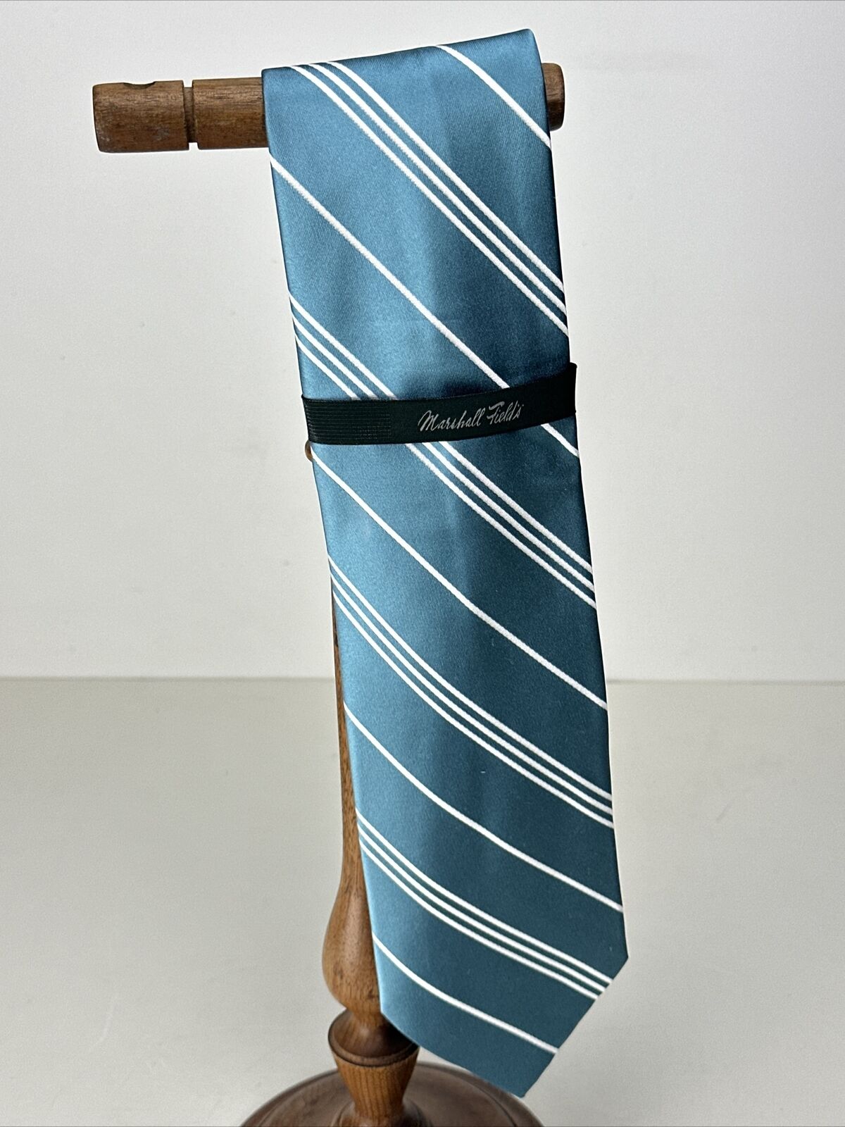 Marshall Fields Silk Necktie Tie 4 Inch Teal Stri… - image 1