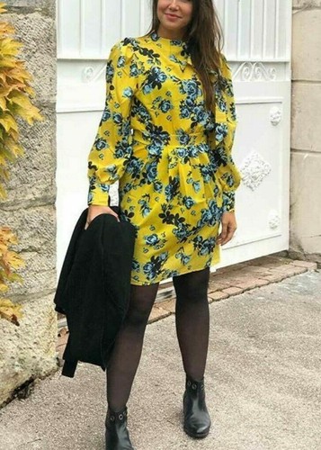 *** ZARA *** Women´s Floral Print Yellow Dress with Bow BNWT M Ref 8370/571/300 - Imagen 3 de 7