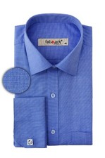 Fabmark High Quality Men's Formal Solid Blue Double Cuff-Link Dress Shirt