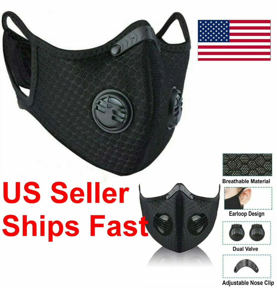 NUEVO PAQUETE DE 12 mascarillas faciales de malla para ciclismo con filtro de carbón activo válvulas de respiración  Foto 2 de 4