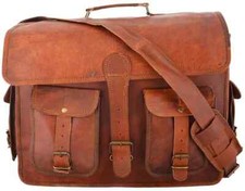 Handmade Genuine Goat Leather Men's Classic Satchel Laptop Messenger Retro Bag