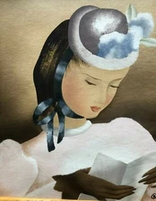 VTG Original 1939© NEWMAN DECOR Art Deco Watercolor Airbrush monogrammed Fashion