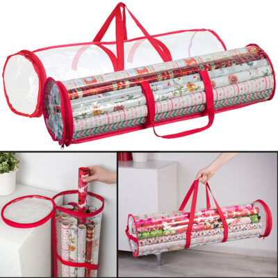 infactory 2er-Set Geschenkpapier-Aufbewahrungstasche, transparent, 79 x 22 cm