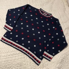 Vintage 80s Adele Knitwear Sweater Red White Blue Polka Dots M/L Made In USA