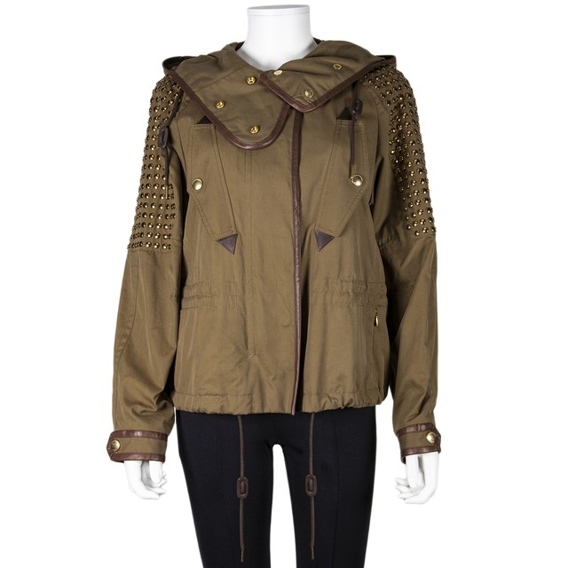 Studded Hooded Jacket Olive Green Gold 