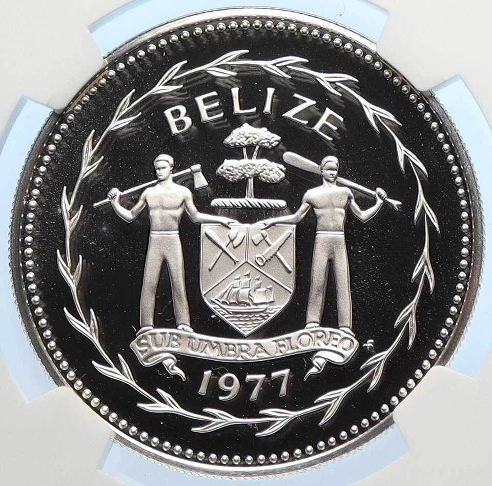 1977 BELIZE Avifauna Toucan BIRD Old VINTAGE Proof Silver $5 Coin NGC i106417 - Image 2 of 4