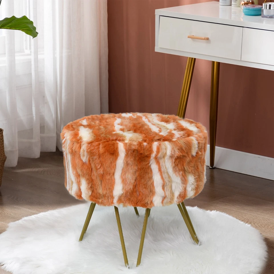 Silla de maquillaje otomana redonda de piel sintética jacquard taburetes de tocador asiento de banco Foto 3 de 4