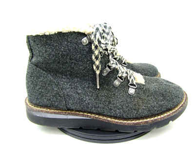 Madden NYC Boots Womens 10 Gray Fabric Side Zipper Hiker Wedge Faux Fur Lace Up